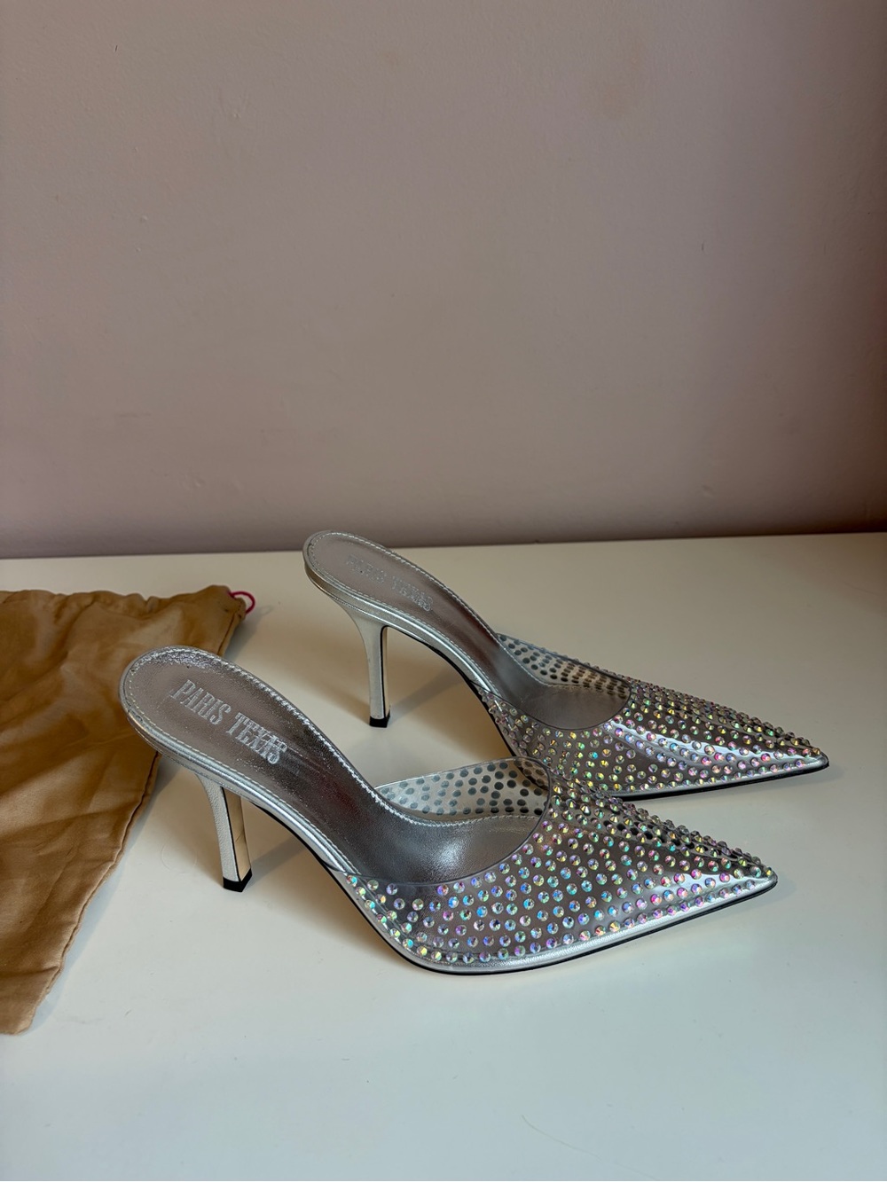Paris Texas Hollywood Iridescent Crystal PVC Mules 38.5